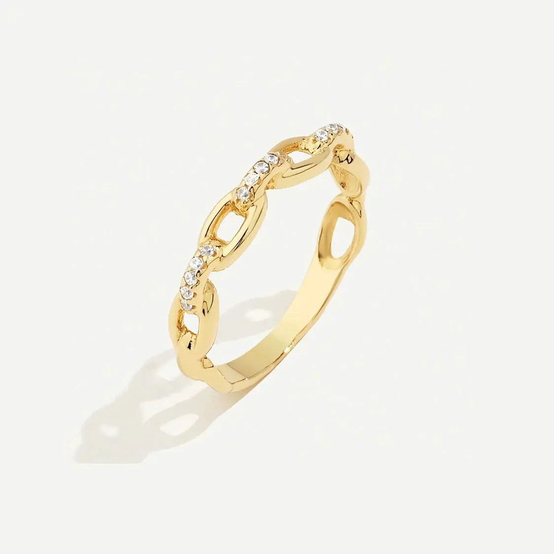 14 Ayar Altın Zincir Görünümlü Taşlı Yüzük